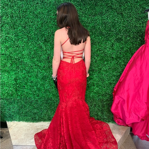 Red Lace Prom Dress - Picture 3 of 3